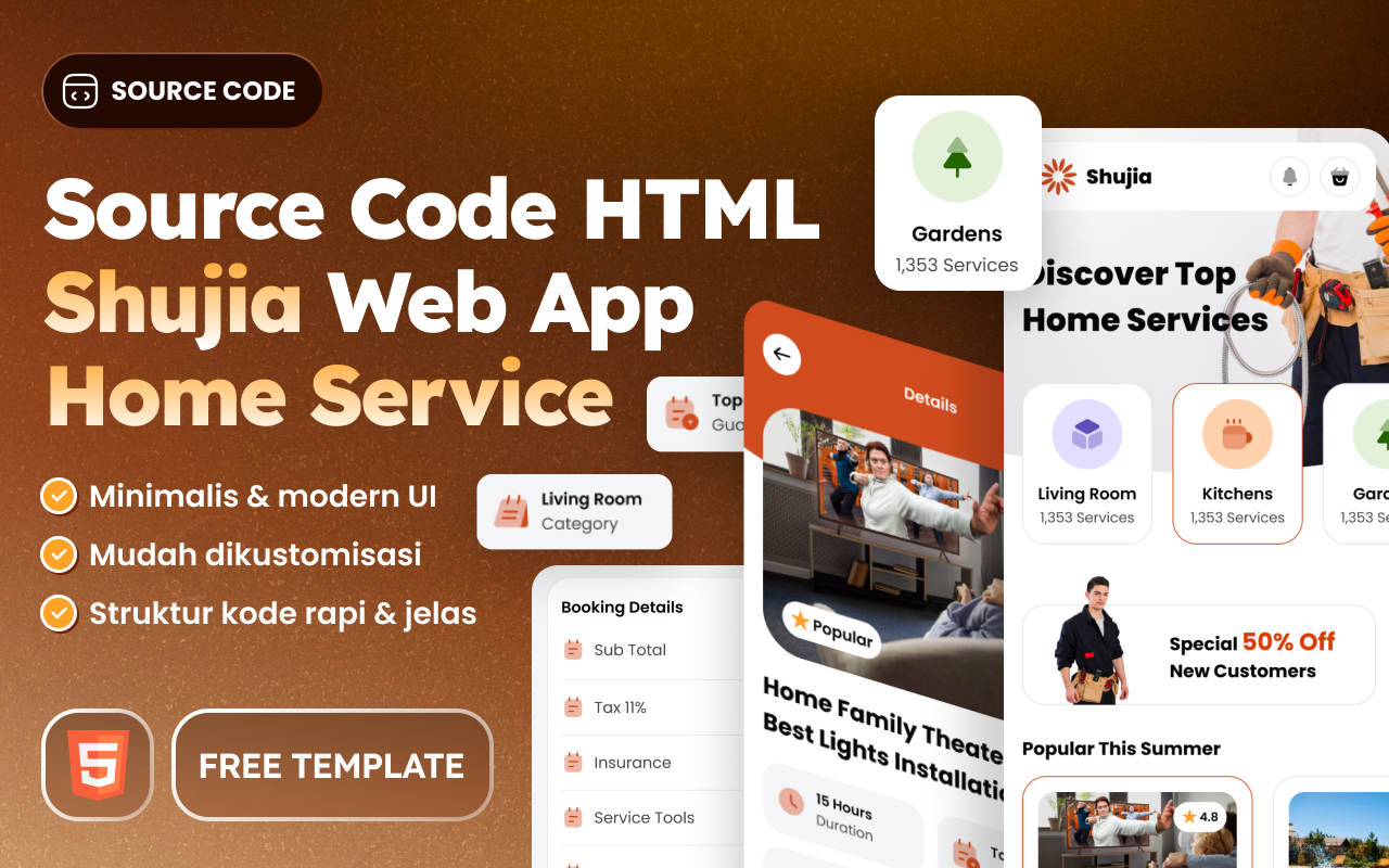 Shujia - Home Service ( Home, Service Details & Payment ) Mobile Design